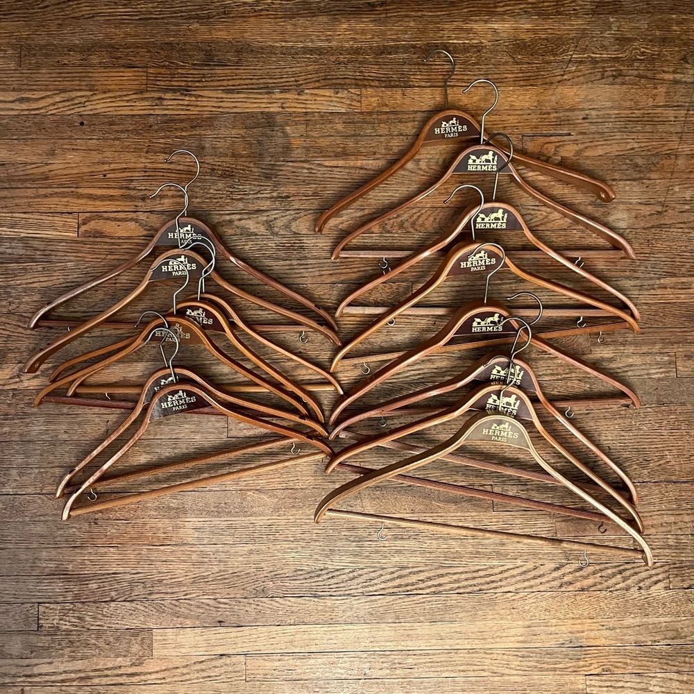 Hermes Wooden Suit Hangers in Brown and Gold Logo